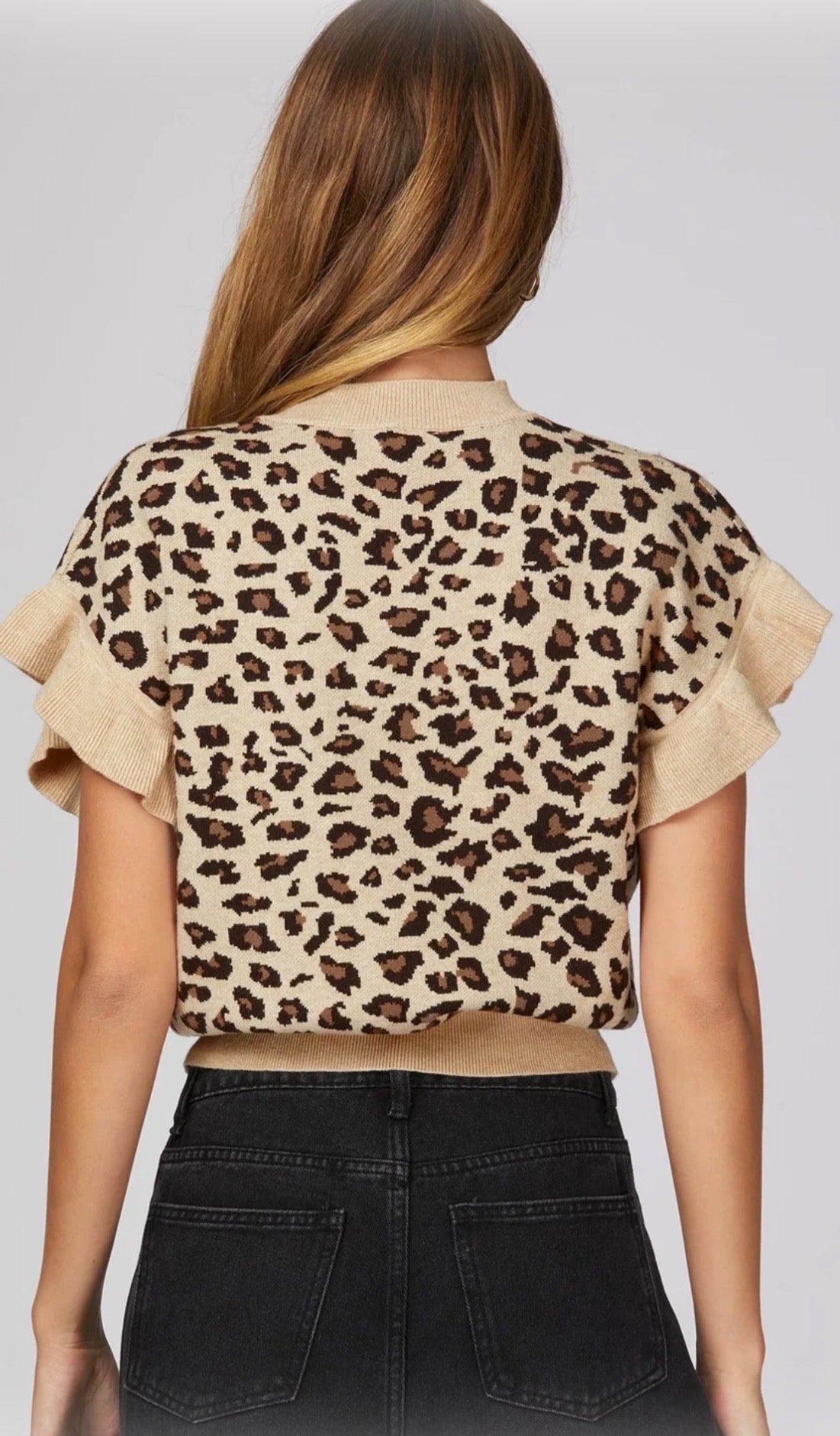 Ruffle Sleeve Leopard Patterned Sweater