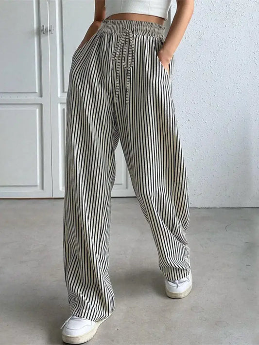 Umgee Latte And Black Striped Linen Pants