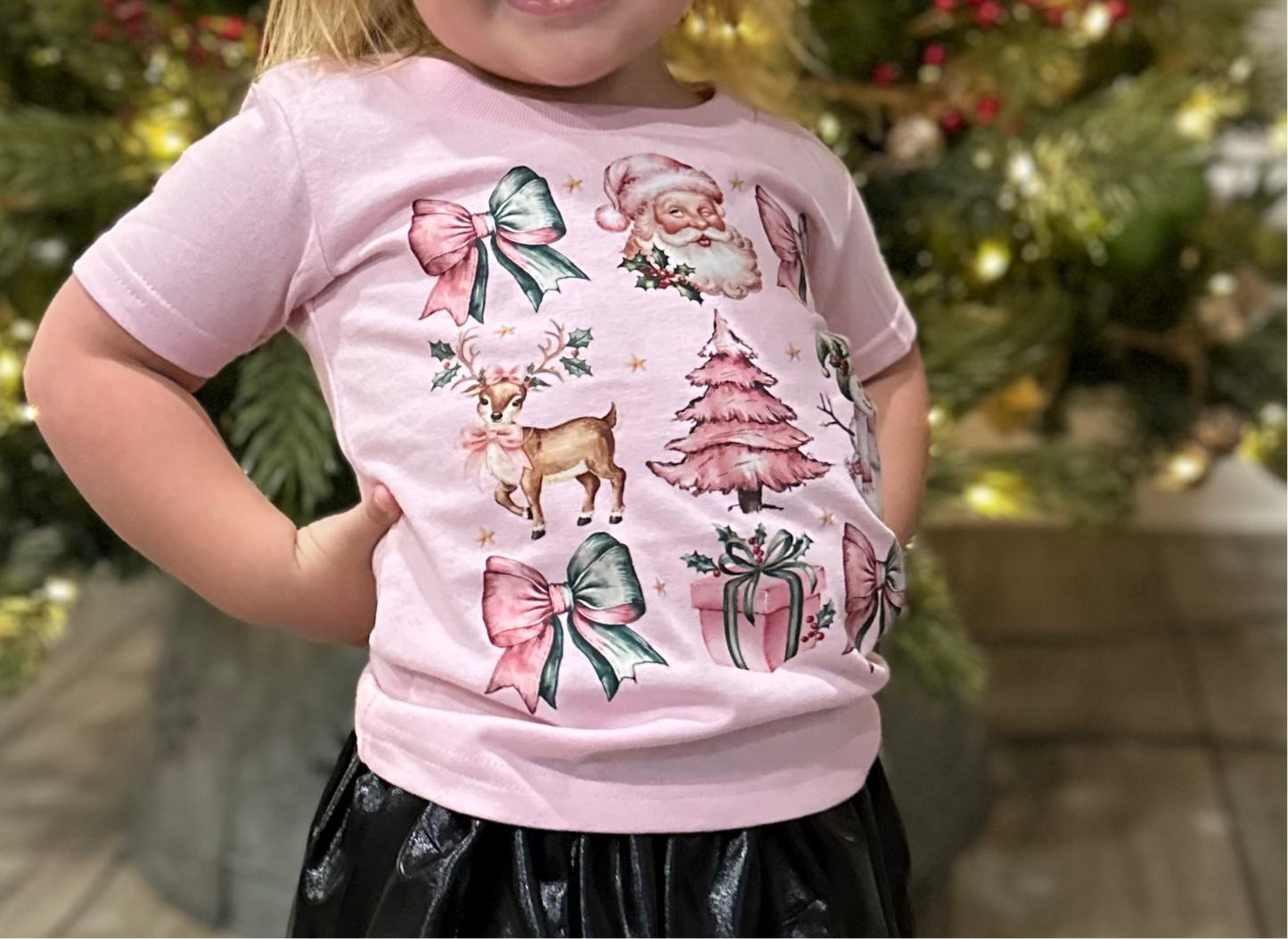 Pink Christmas kids tee
