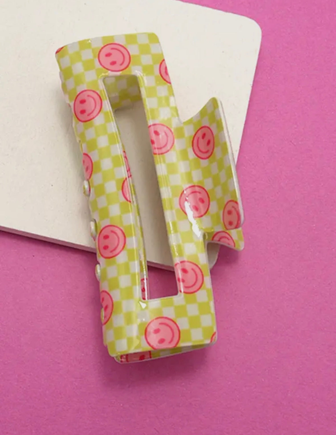 Green Checkered Smily Face Clip