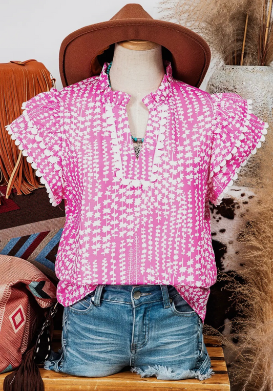 Pink ruffle sleeve top