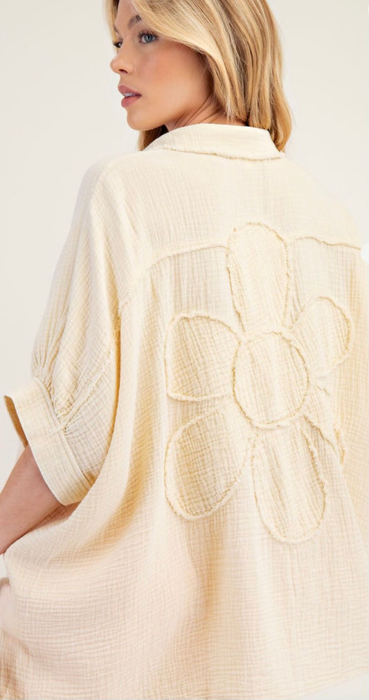 Natural Flower Patch Gauze Shirt