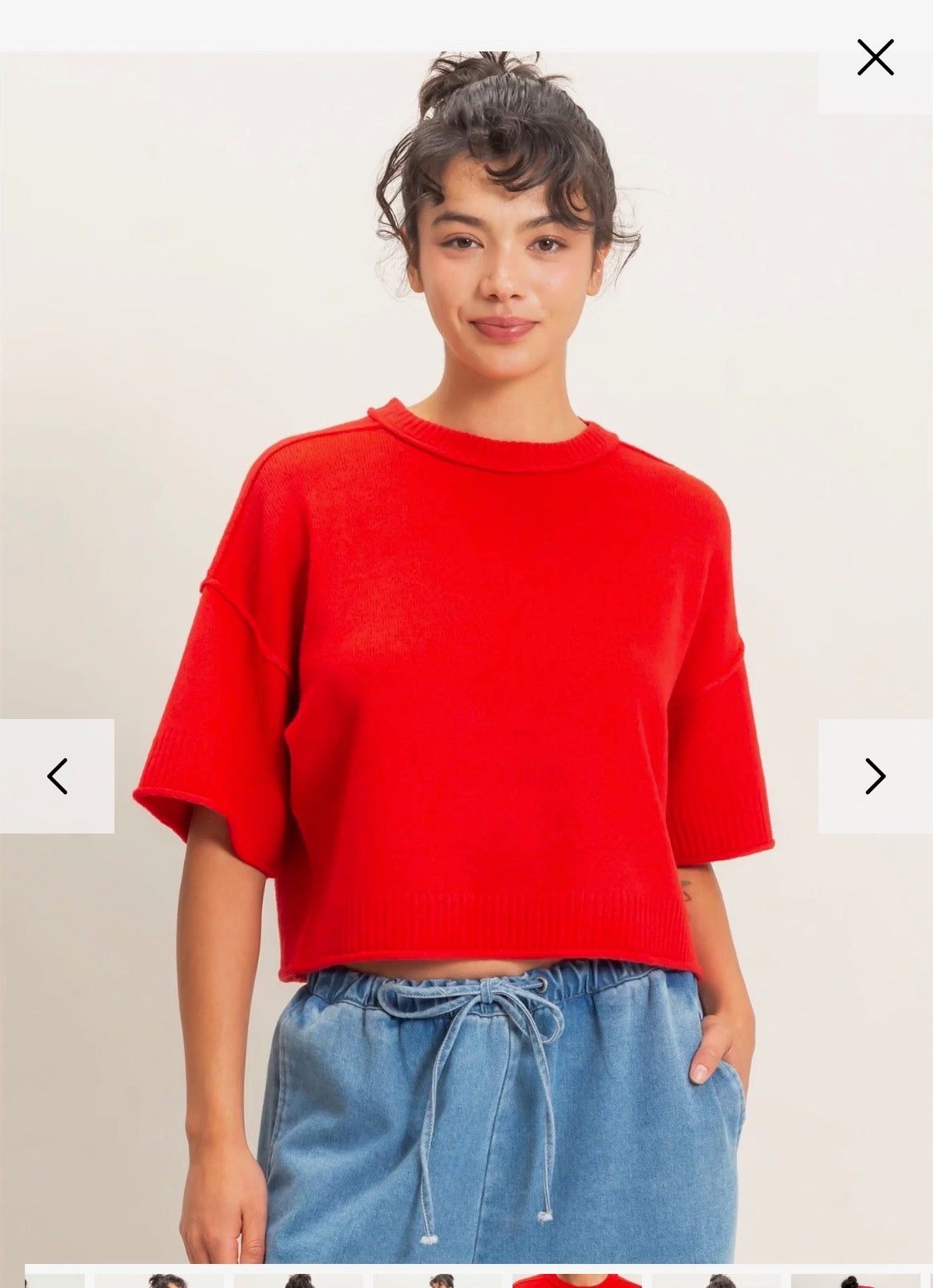 Red Short Sleeve Crop Sweater