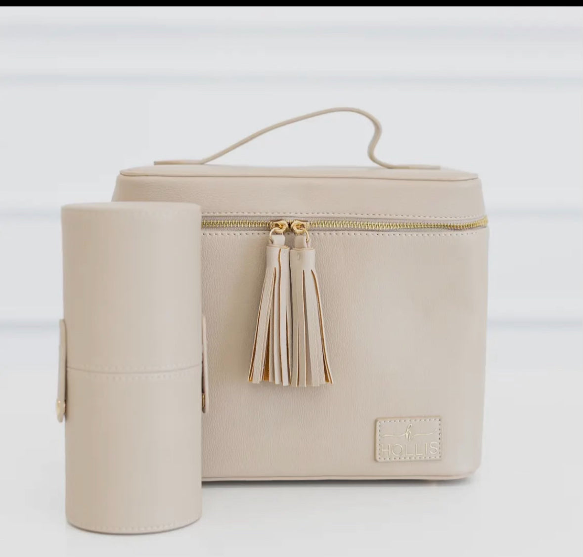 Hollis nude Lux makeup bag & makeup brush holder