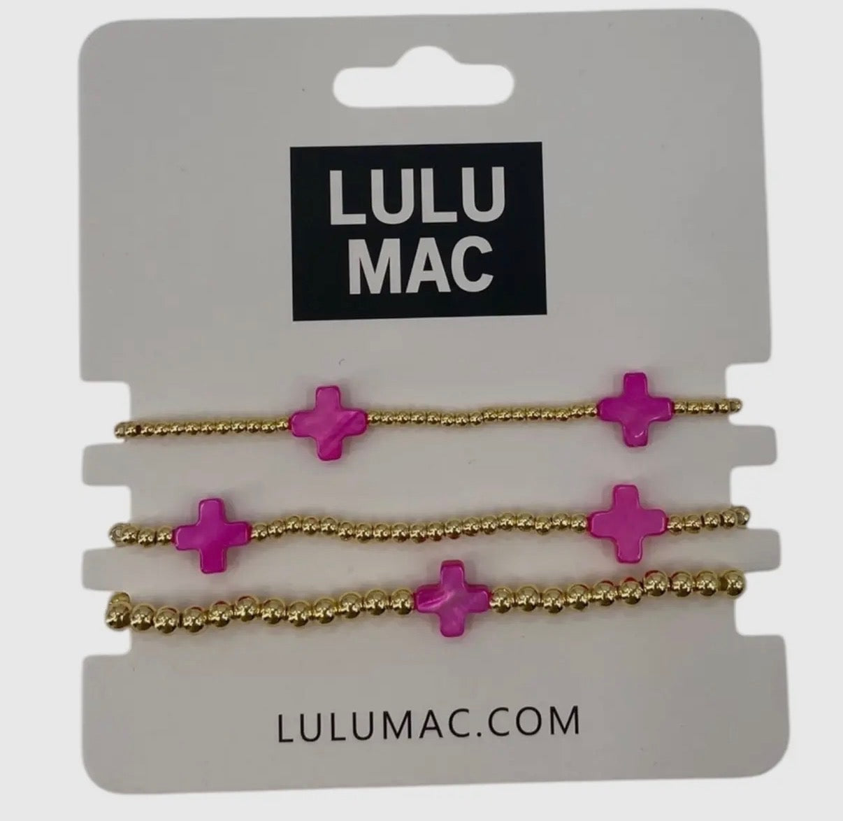 LULU MAC Gold Beaded Bracelet With Colored Cross