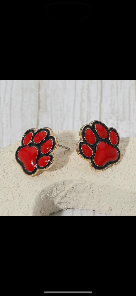 Paw Print Red Earrings
