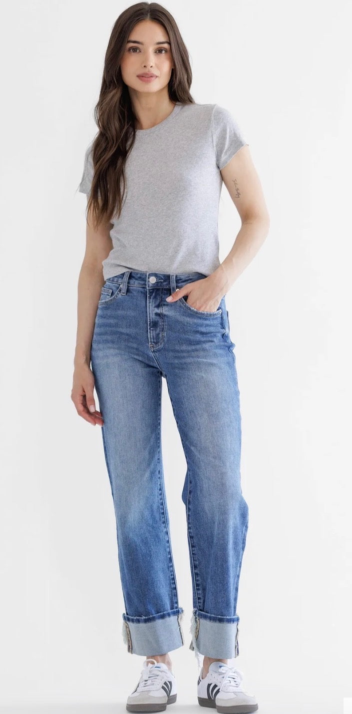 High Rise, Relaxed, Straight Cuffed Jeans