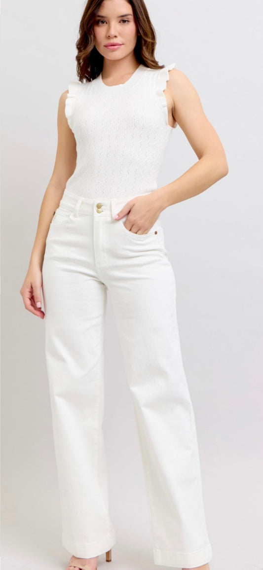 White double button wide leg bottoms