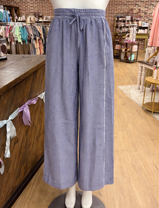 Umgee Light Weight Canvas Bottoms in a Blue Pin Strip