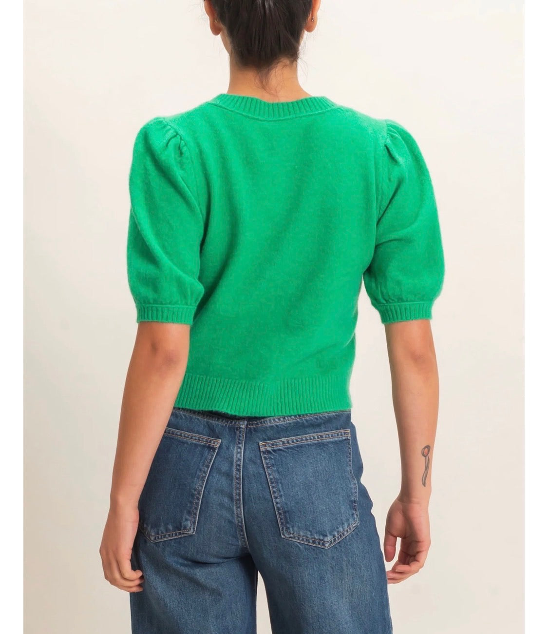 Green Button Down Short Sleeve Sweater