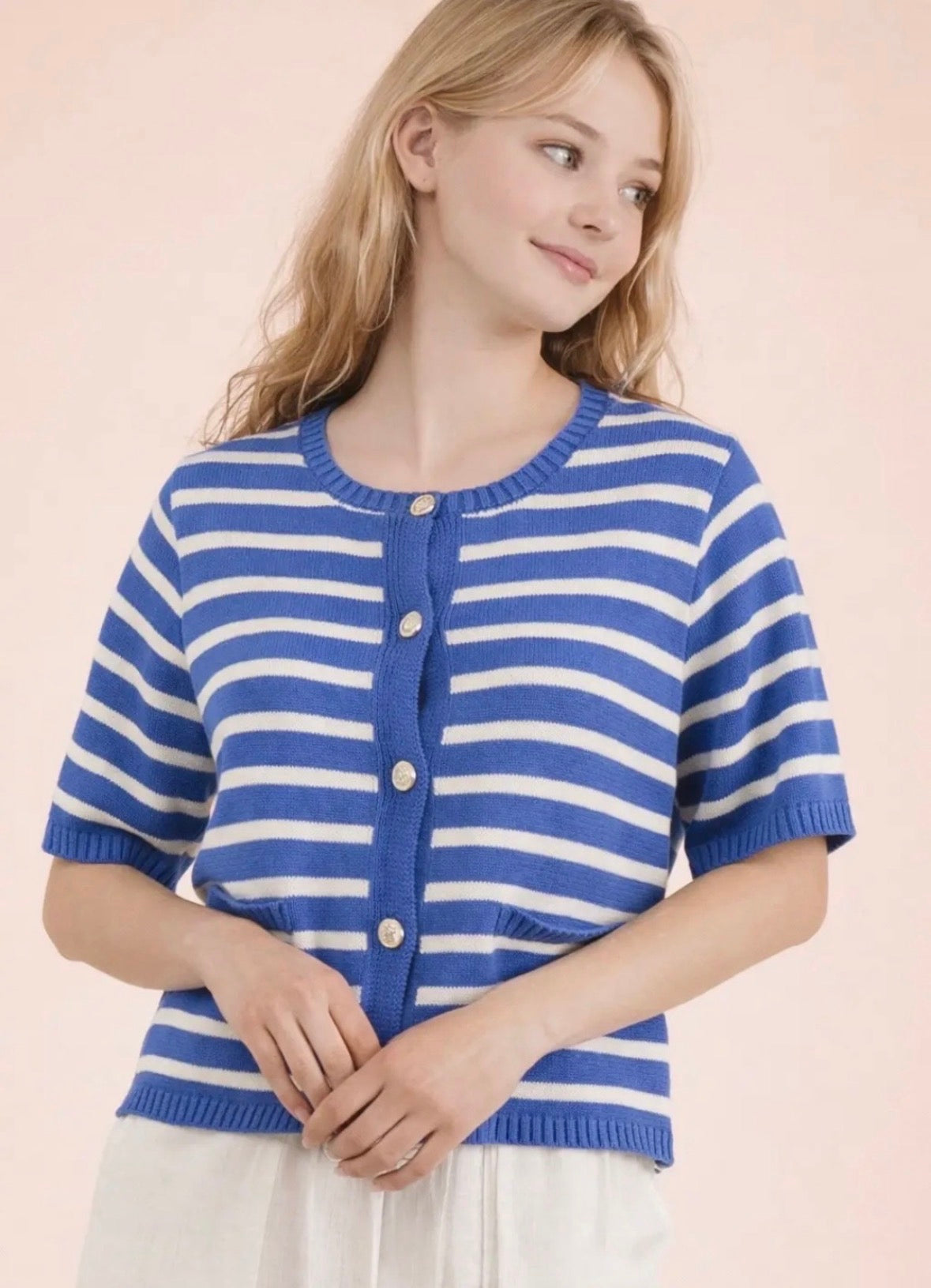 Stripe Gold Button Down Sweater Top