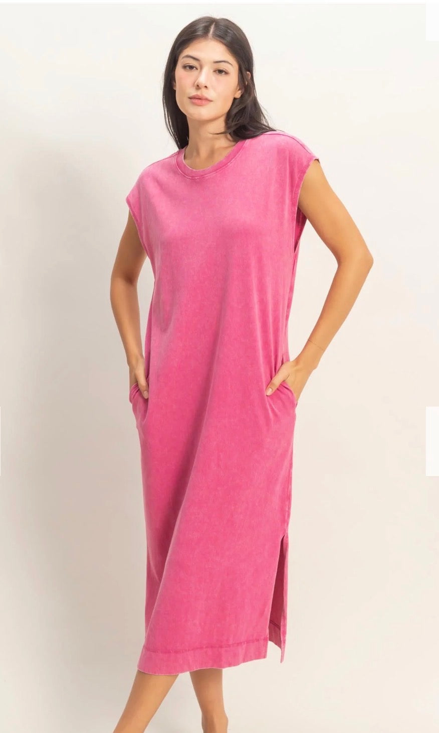 Mineral Washed Cap Sleeve Midi Dress