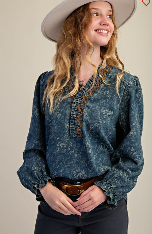 Jacquard Denim Blouse