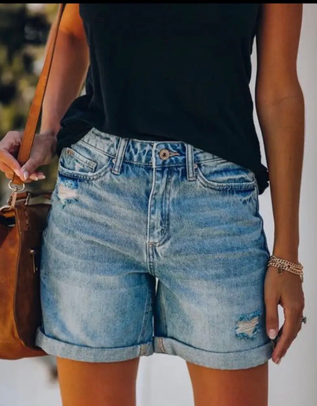 High Waisted Folded Hem Denim Shorts