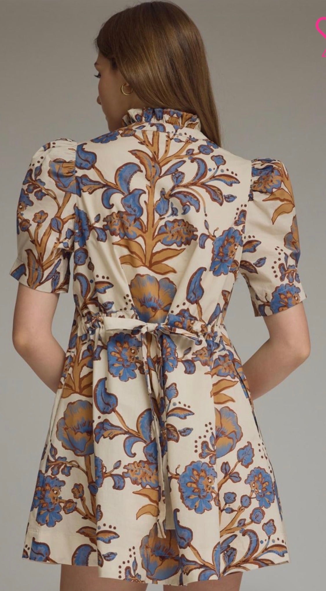 Floral Print Short Puff Sleeve Mini Dress