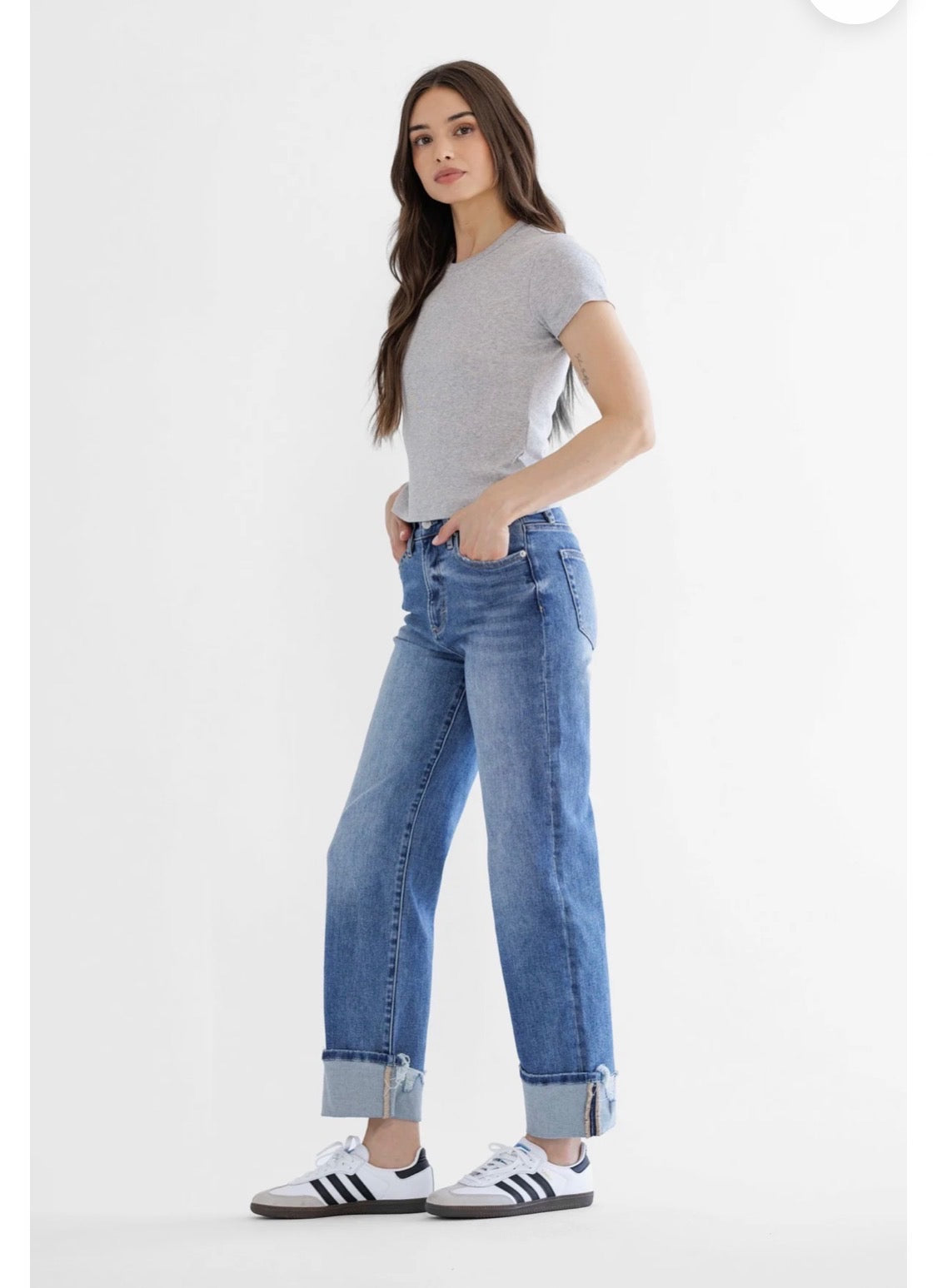 High Rise, Relaxed, Straight Cuffed Jeans