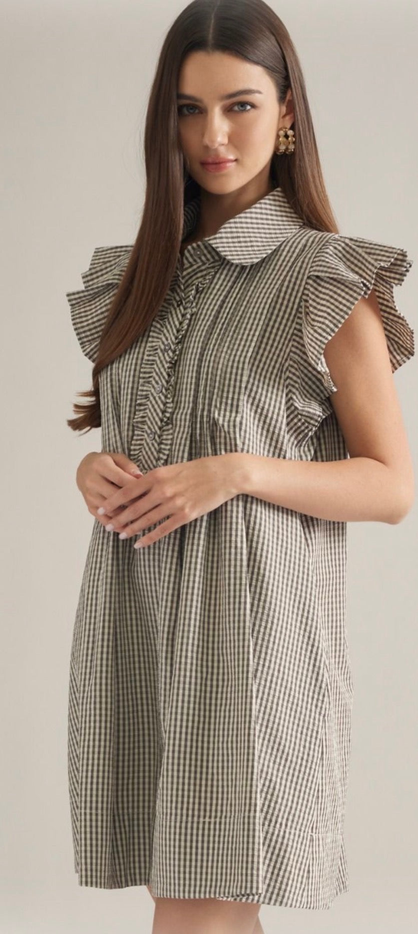 Gingham Ruffle Sleeve Mini Dress