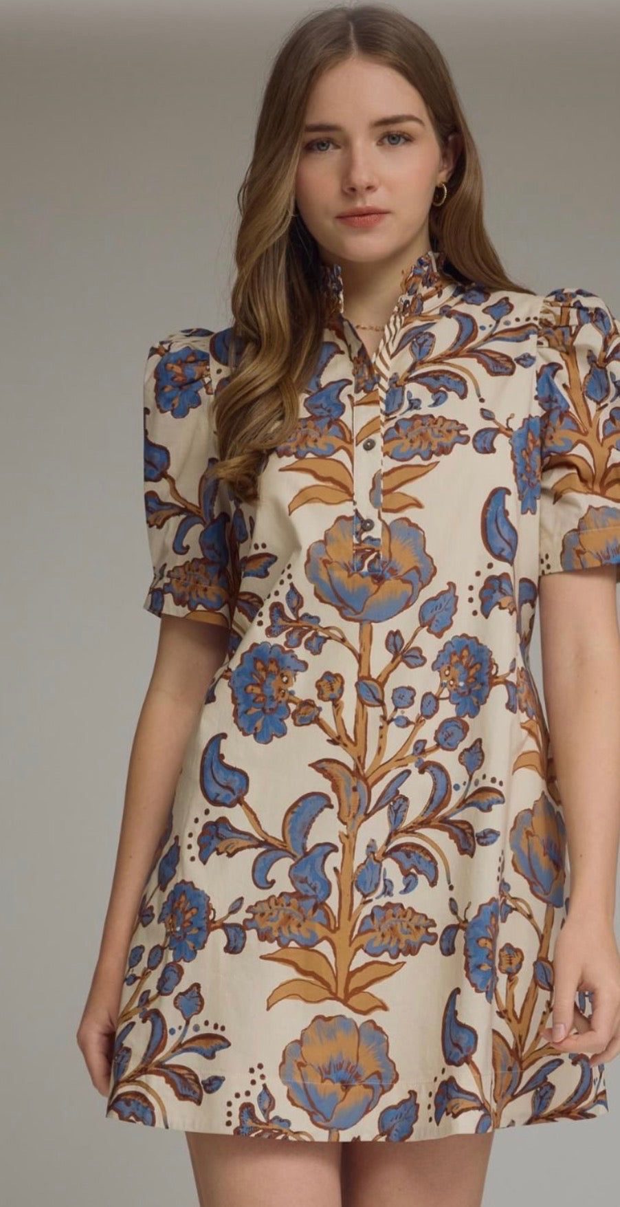 Floral Print Short Puff Sleeve Mini Dress
