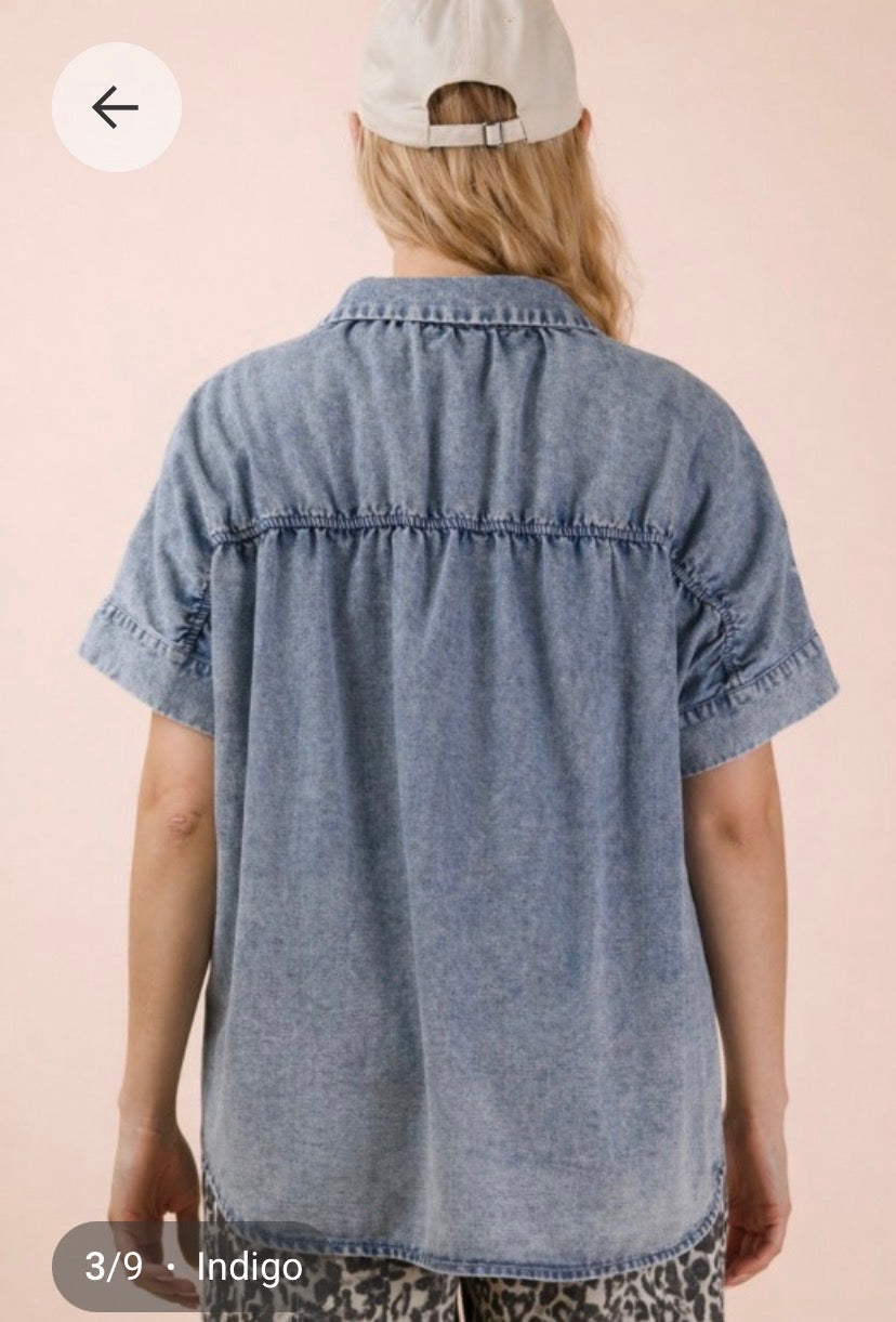 Mineral Washed Chambray Oversized Top