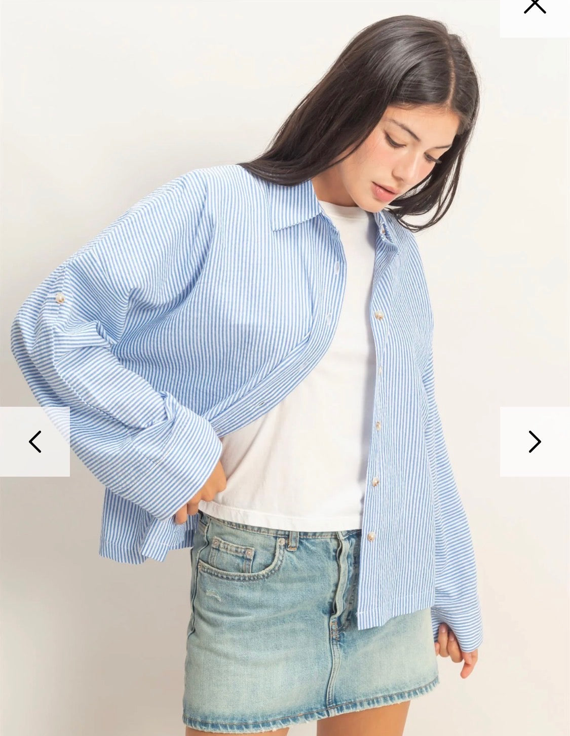 Striped Button Down Quarter Length Top