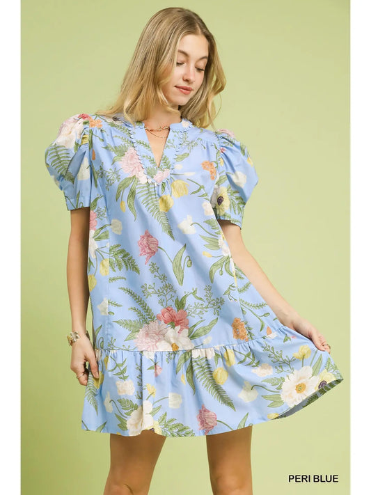 Puff Sleeve Floral Tiered Dress