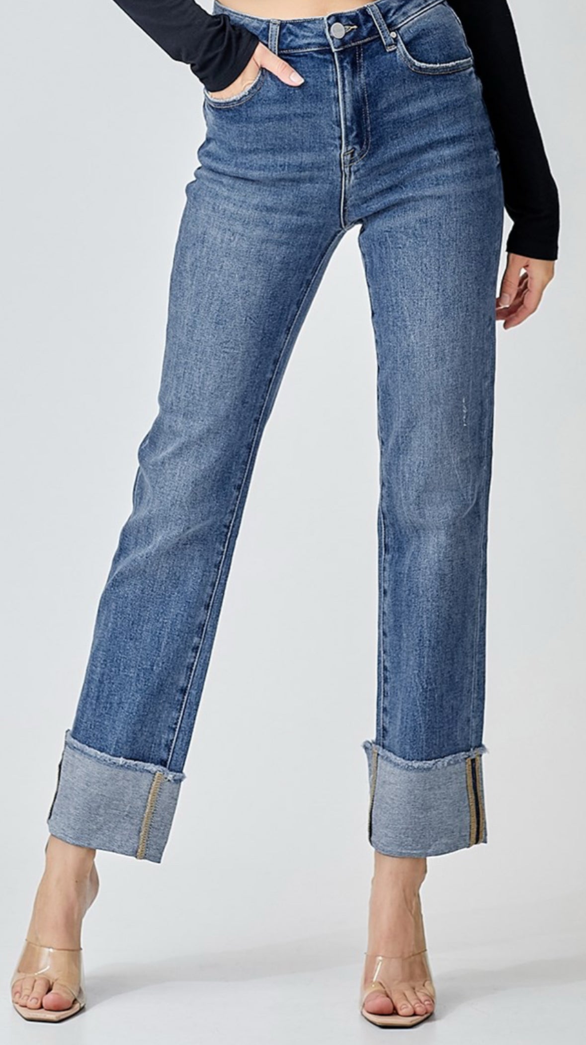 RISEN HIGH RISE STRAIGHT CUFFED RELAXED JEANS