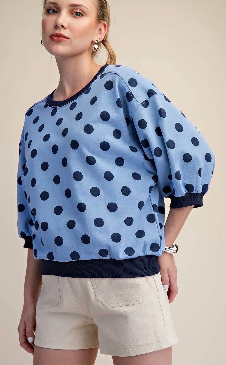 Polka Dot Half Sleeve Top