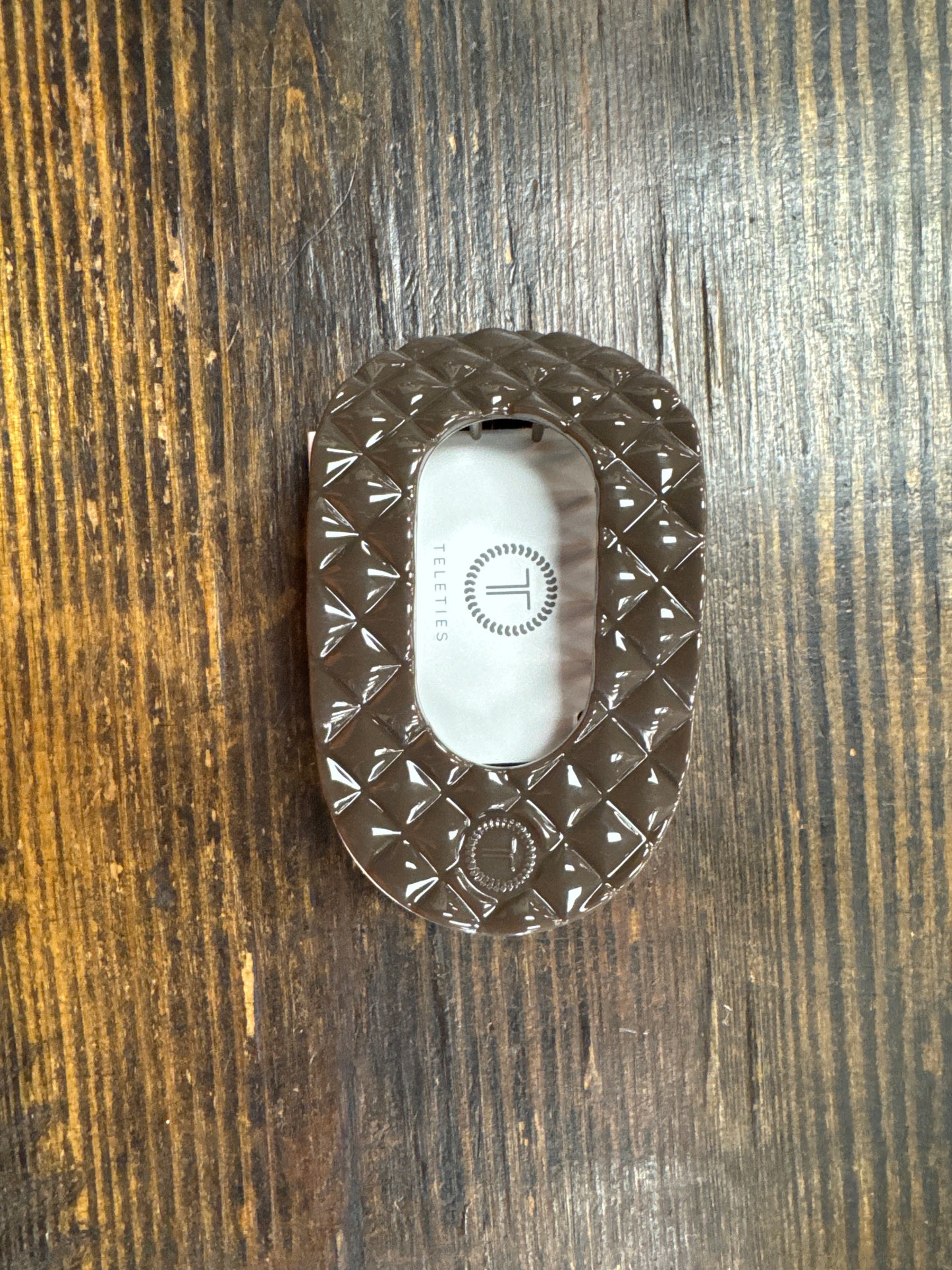 Brown textured Teletie hair clip small rounded