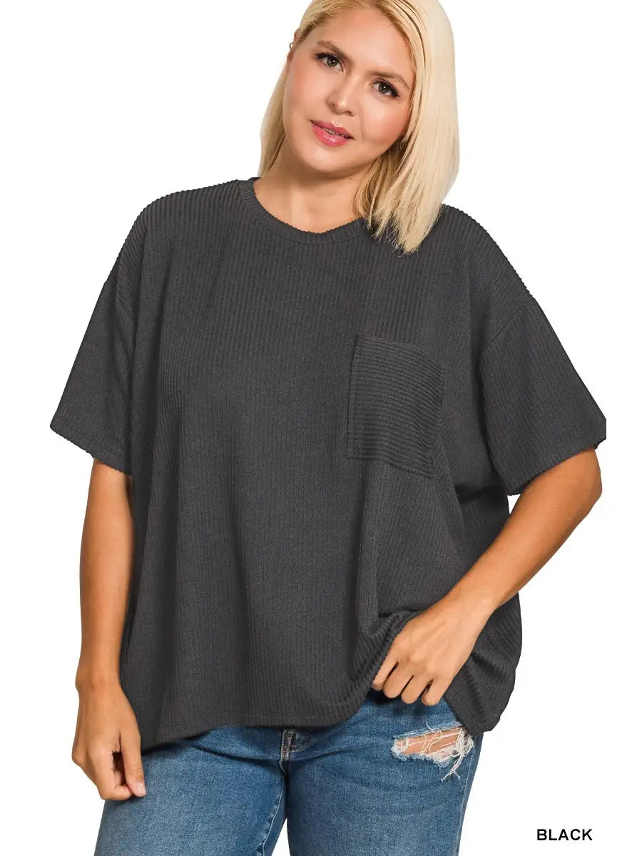 Plus Size Raised Ribbed Short Sleeve Top