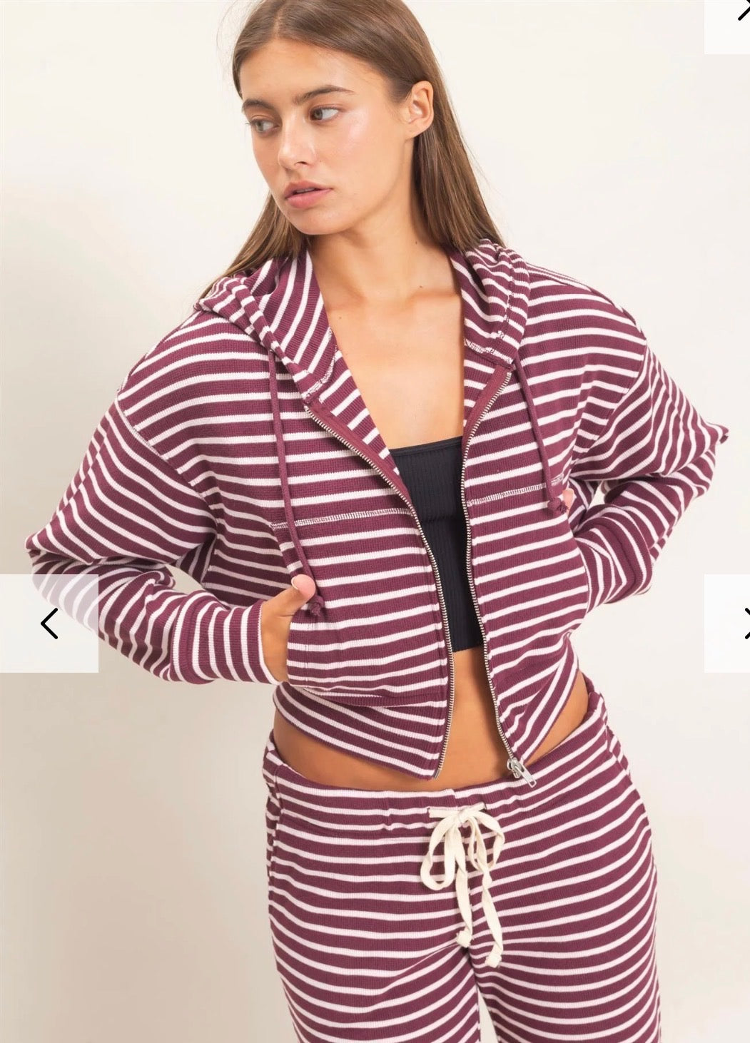 Dark Cherry Stripe Pant Set