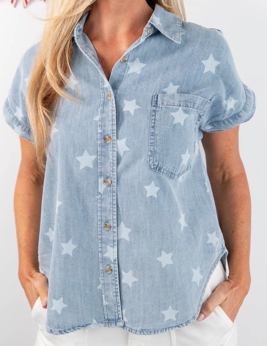 J.O.A. Denim Star Button Up Shirt