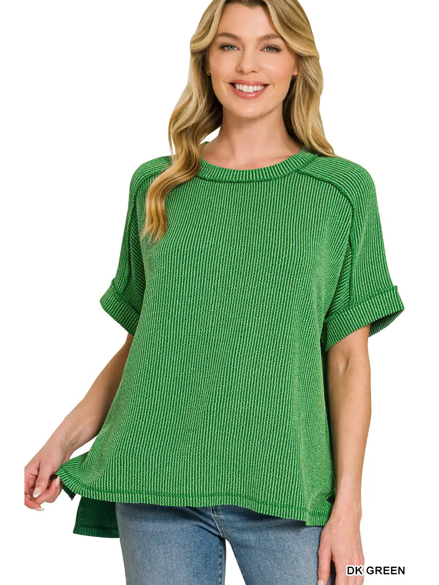 Textured Lined Short Sleeve Ribbed Top