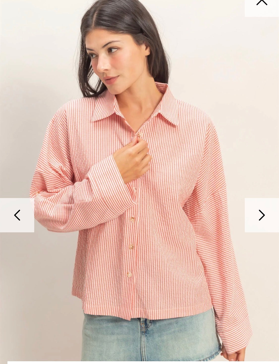Striped Button Down Quarter Length Top