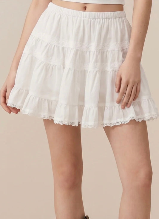 Lace Trim Tiered Mini Skort