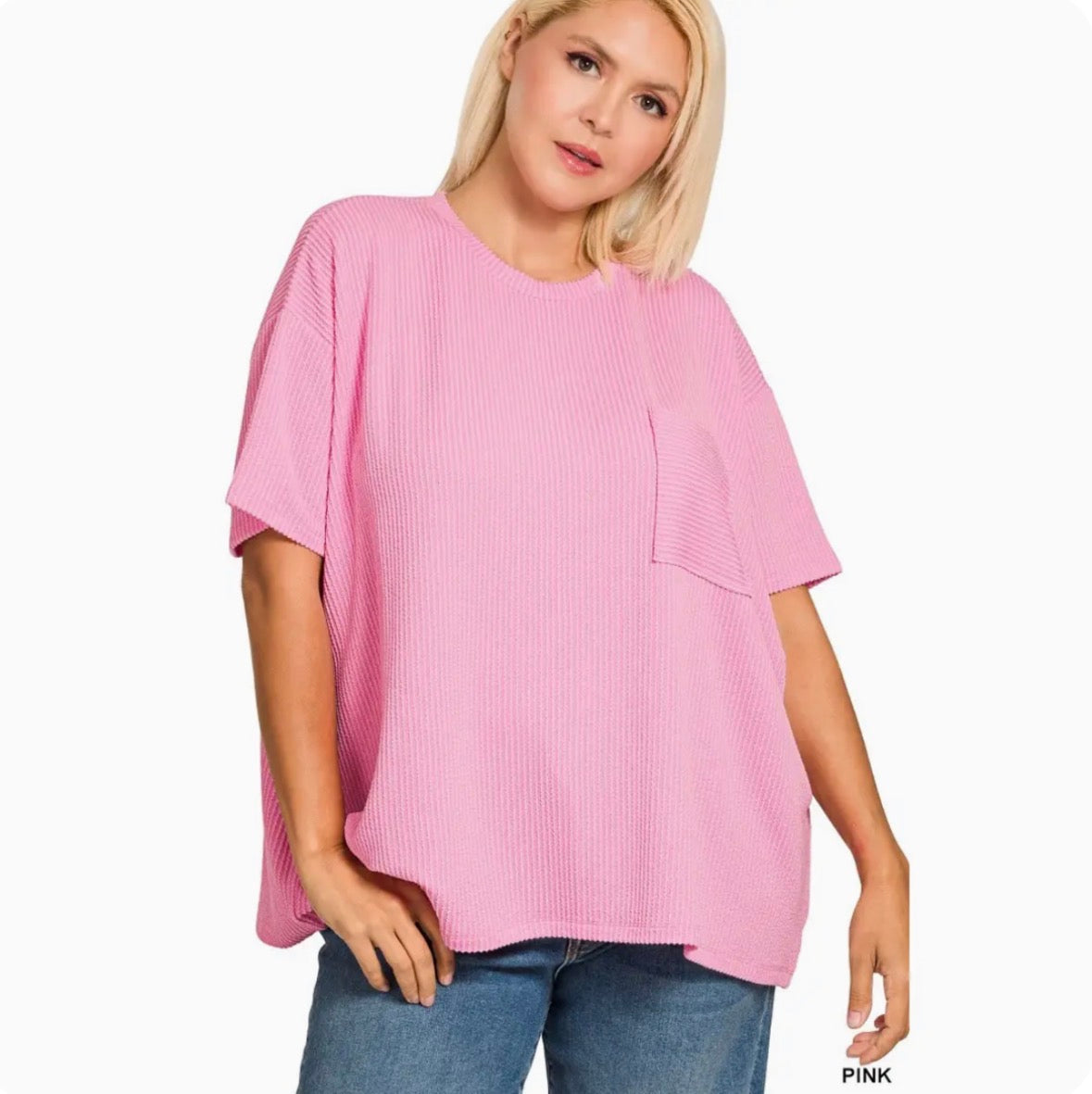 Plus Size Raised Ribbed Short Sleeve Top