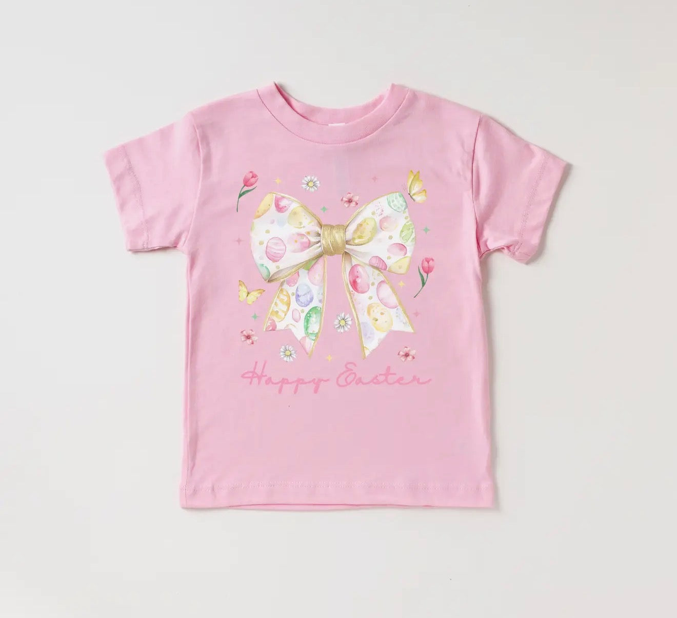 Youth Pink Happy Easter Floral Design Tee