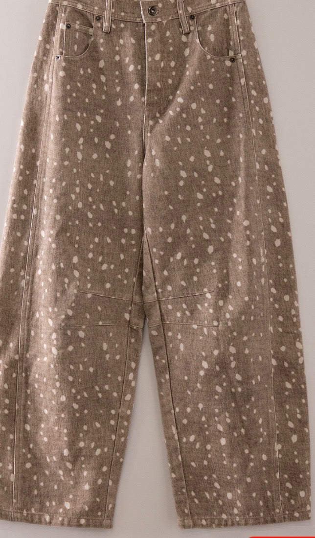 Mocha Bambi Print Barrel Jeans