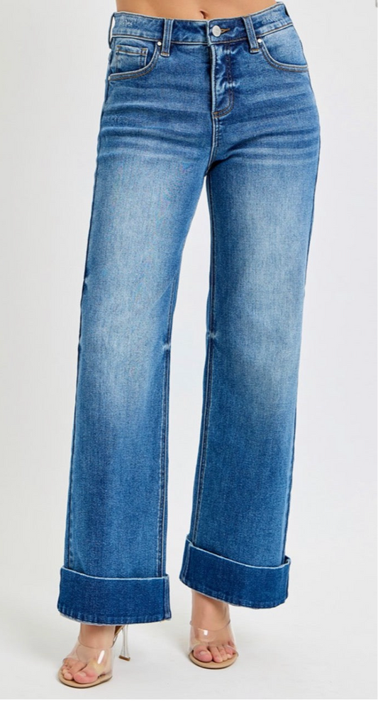 TUMMY CONTROL HIGH RISE ANKLE WIDE CUFFED JEANS