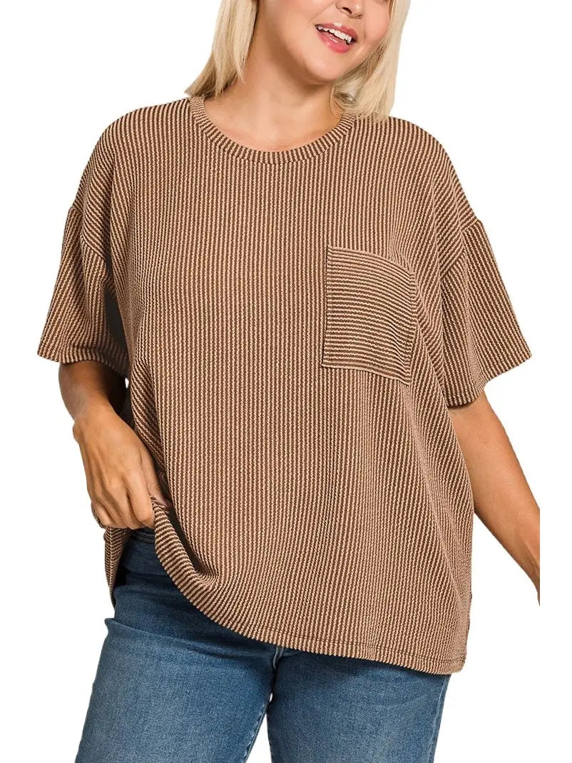 Plus Size Ribbed Short Sleeve Top