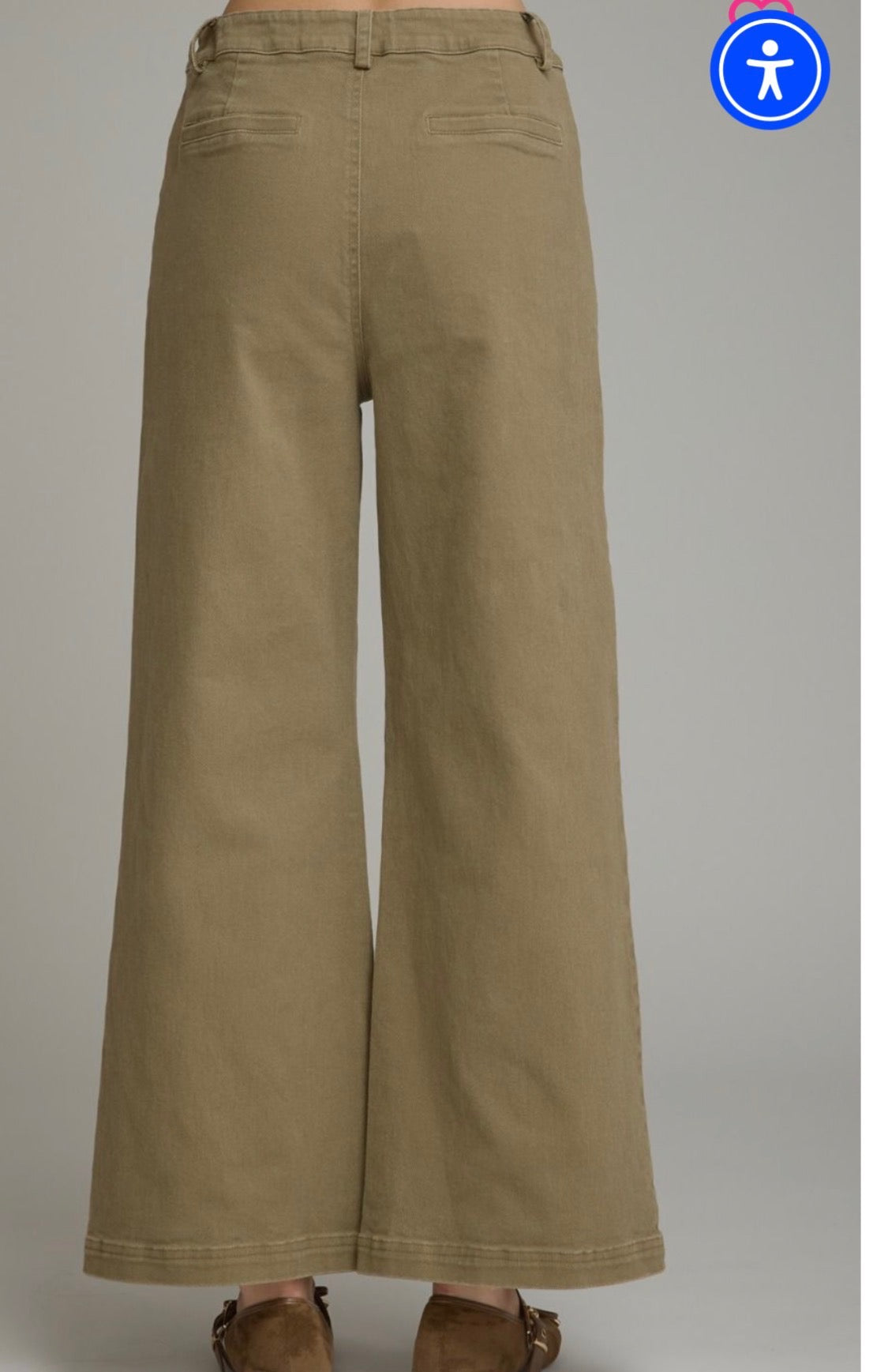 Wide Leg Olive Green Pants With Gold Detailing