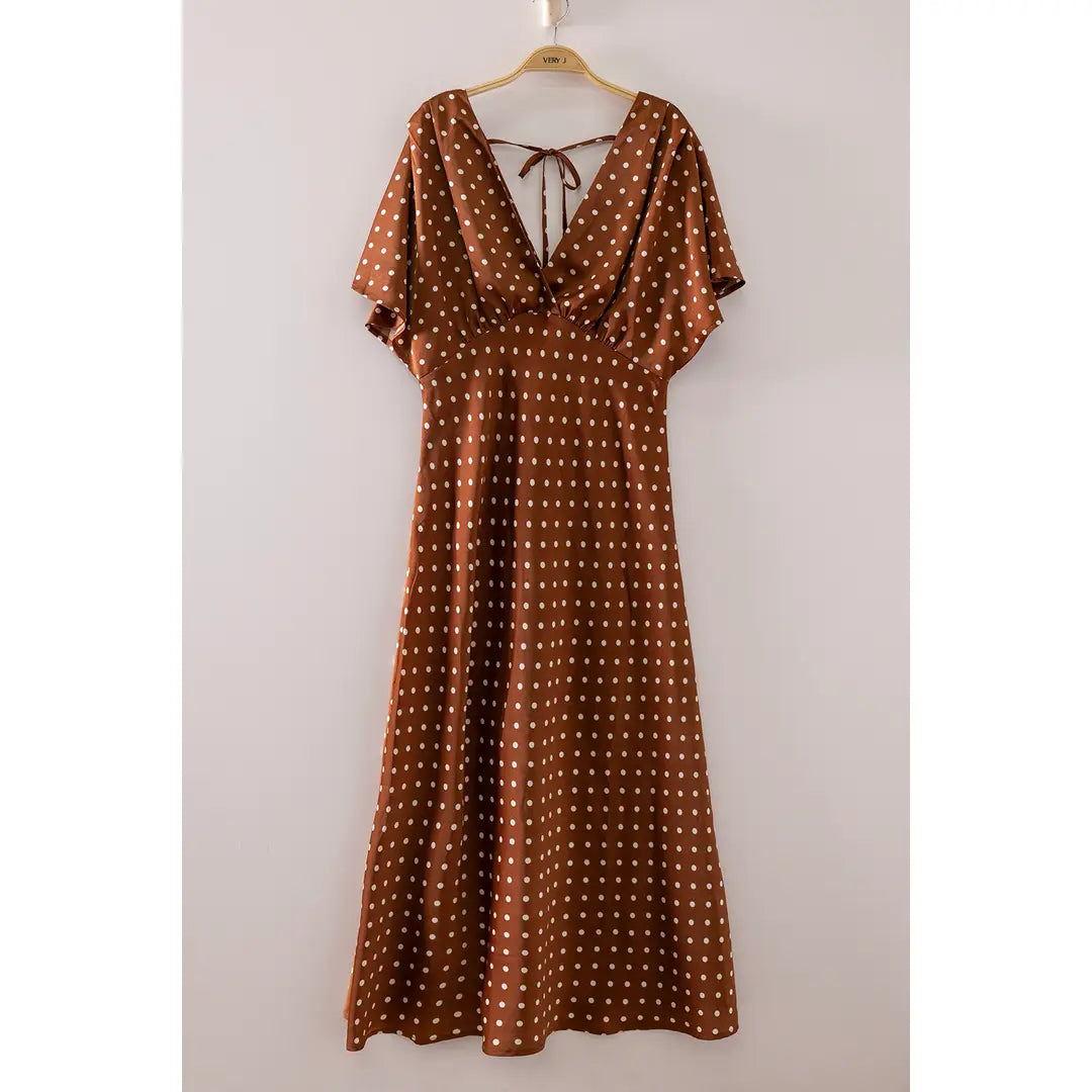 Polka Dot Flutter Sleeve Open Back MIDI Dress