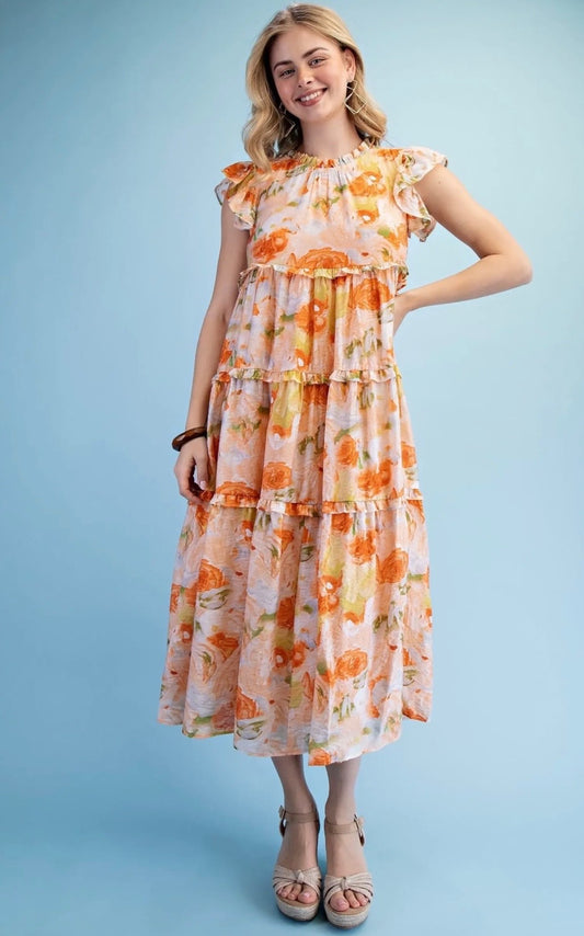 Rose Mix Tiered Midi Dress