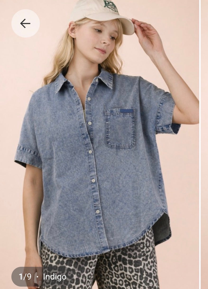 Mineral Washed Chambray Oversized Top