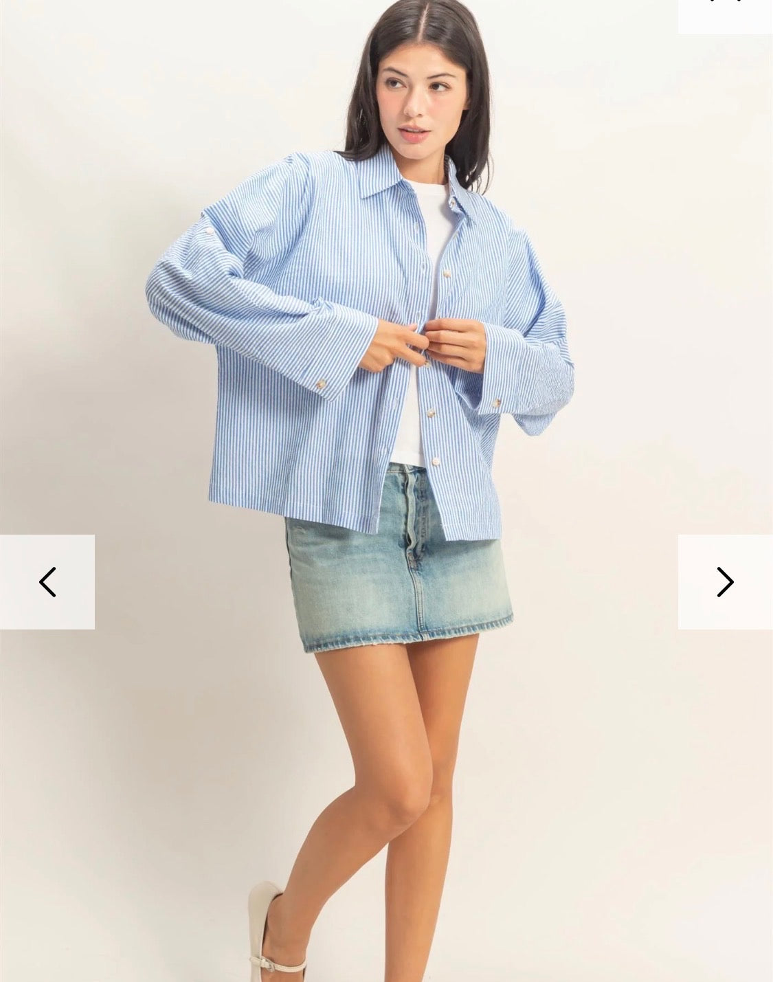 Striped Button Down Quarter Length Top