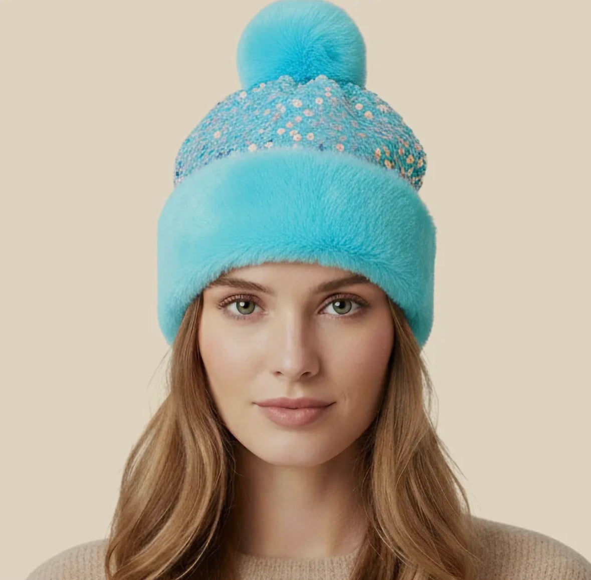 Sequin Beanie With Puff