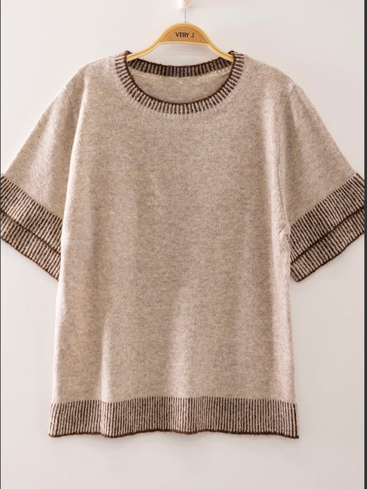 Soft Touch Contrast Rib Knit Top