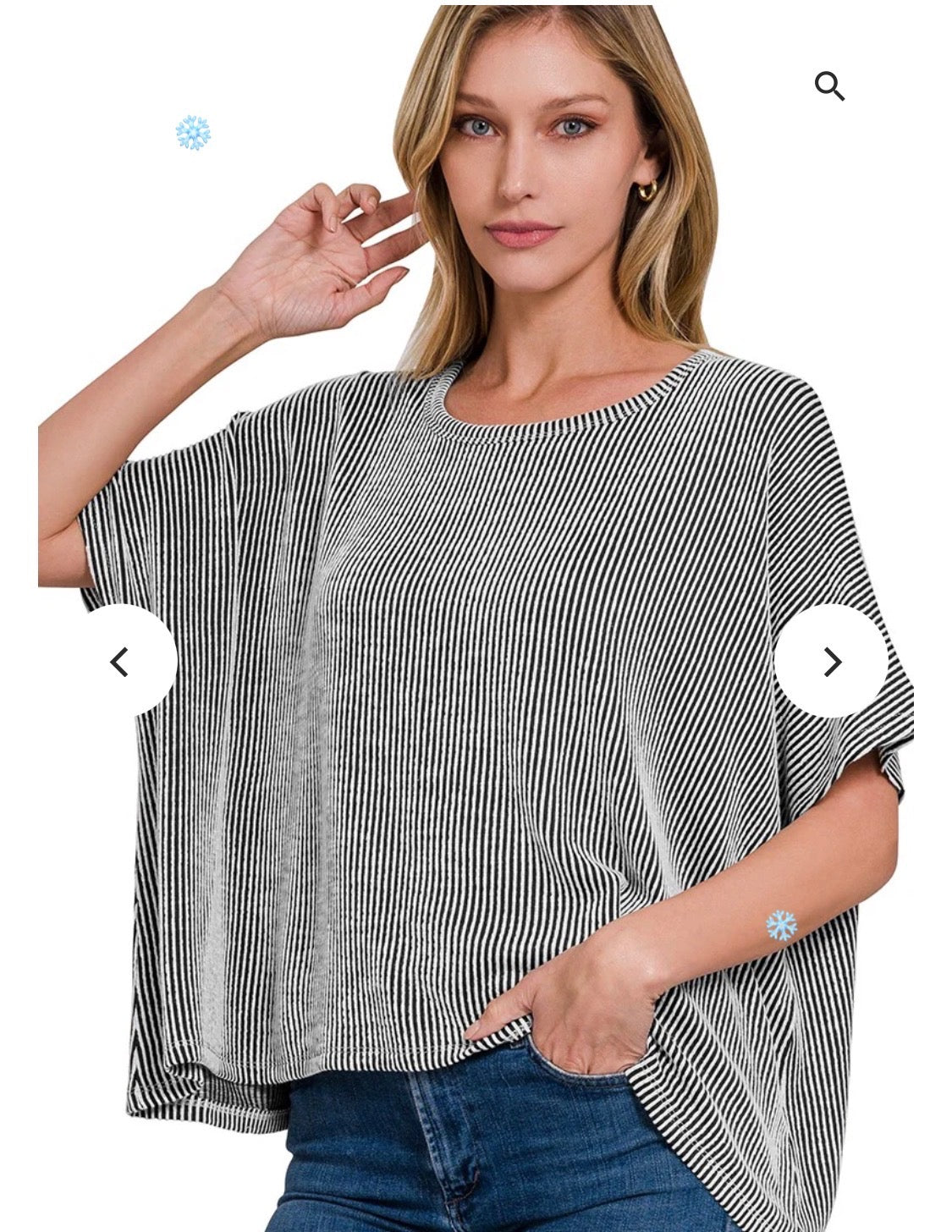 Plus Size Ribbed Striped Oversized Short Sleeve