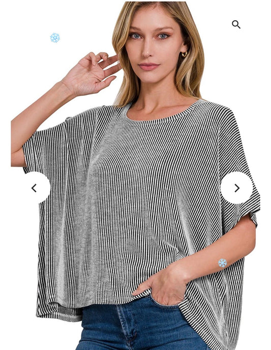 Plus Size Ribbed Striped Oversized Short Sleeve