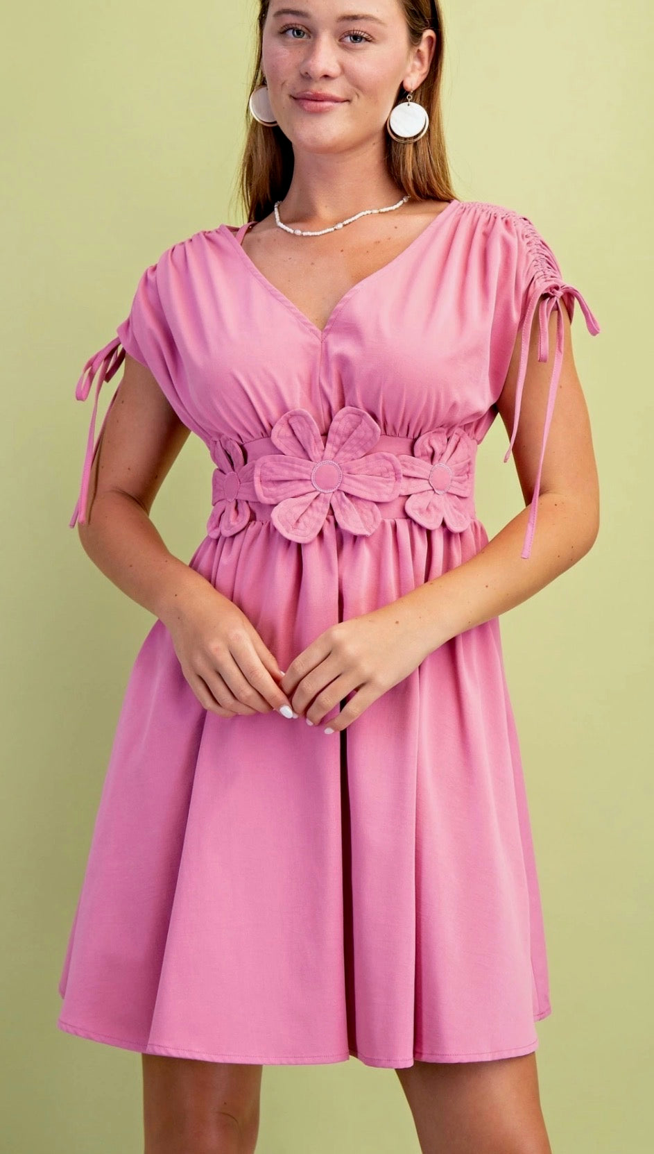 Pink Floral V Neck Mini Dress