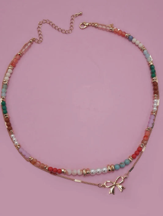 Colorful layered bow necklace